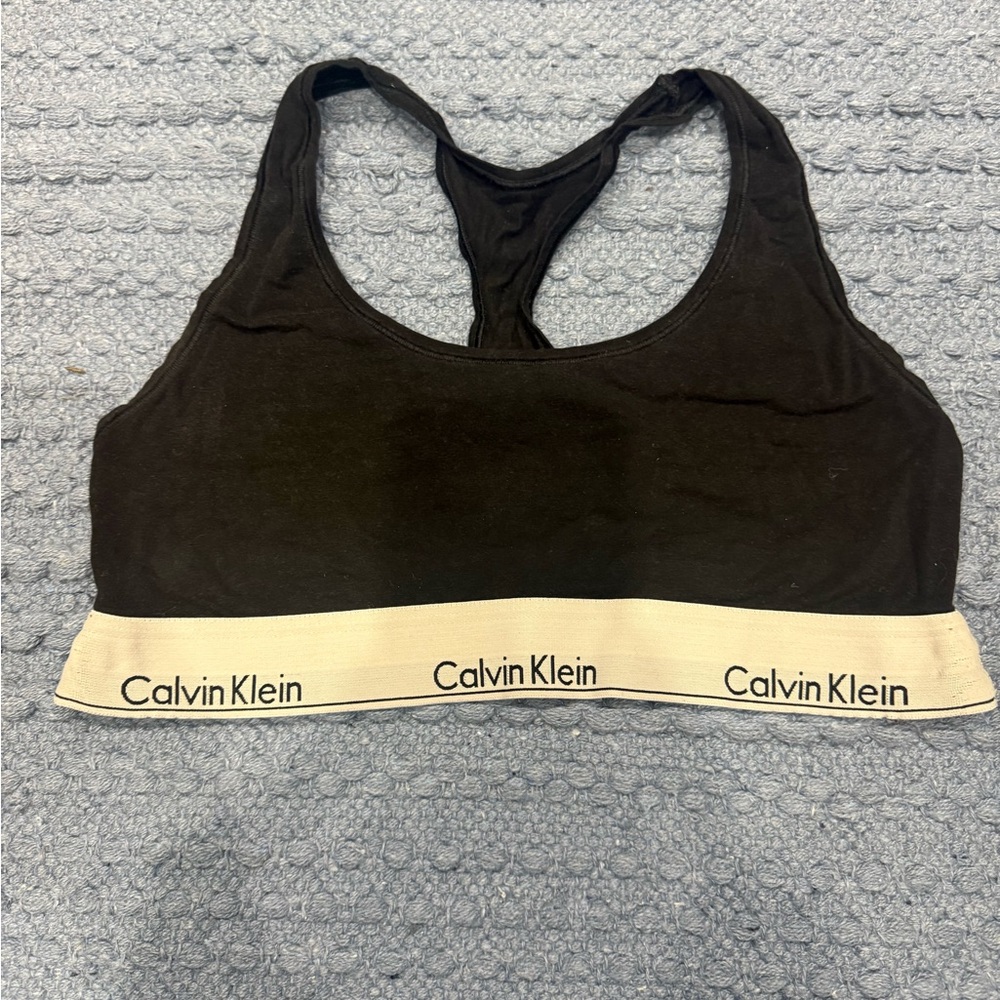 Calvin Klein Black and Cream Sports Bra with Racerback
